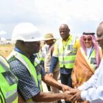 President Cyril Ramaphosa shaking hands with Redstone Staff